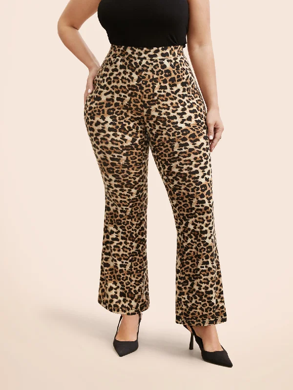 Leopard Print Pocket Bootcut Leggings