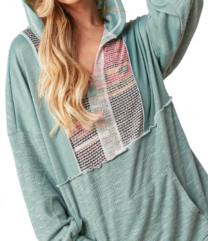 Multi Stripe Detail Hoodie In Seafoam