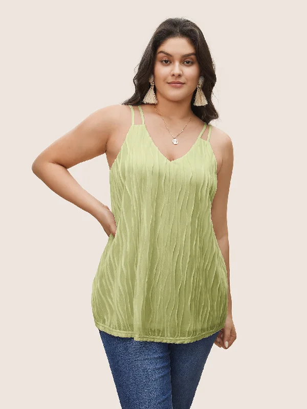 Plain Plisse Deep V Neck Cami Top