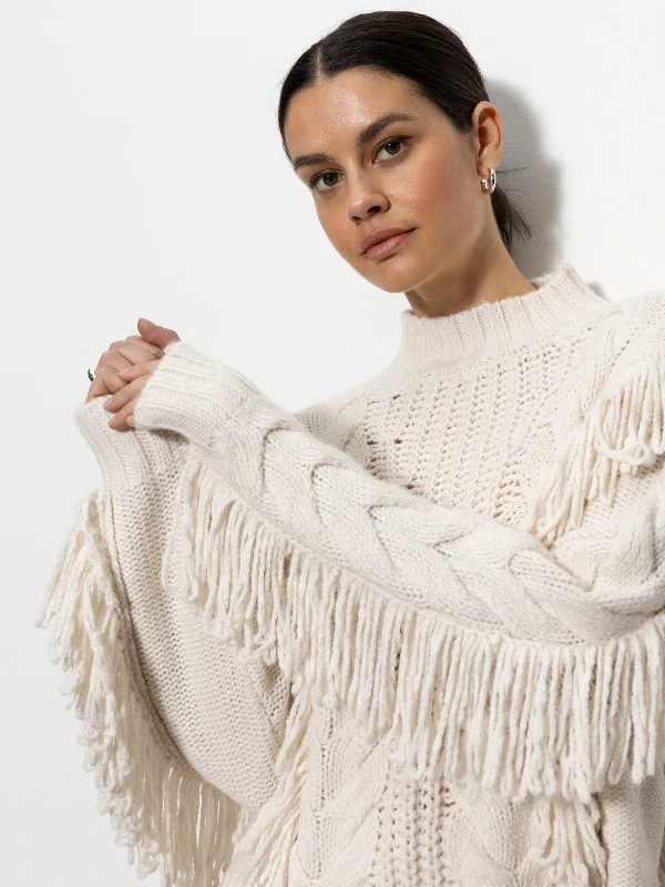 Crafted Fringe Sweater Chalk