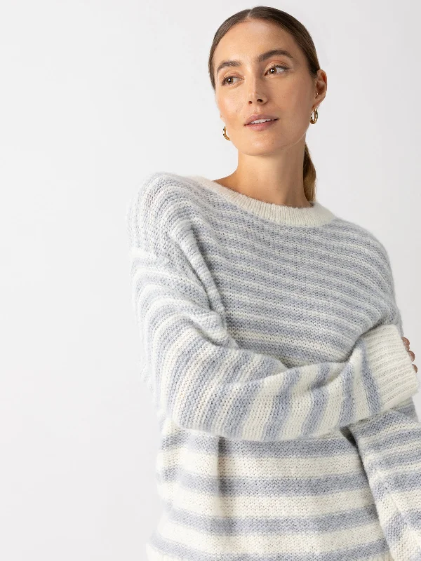 Fuzzy Tunic Sweater Pearl Blue/ Chalk Stripe