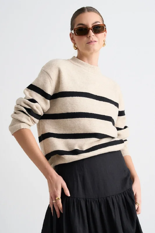 True Oat Black Stripe Crew Knit Jumper